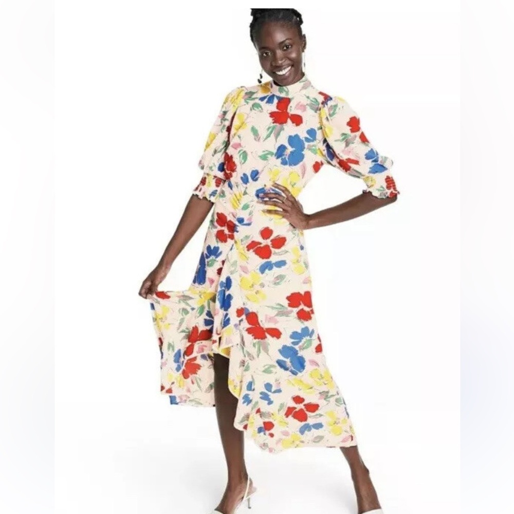 RIXO Multicolor Floral High Low Dress